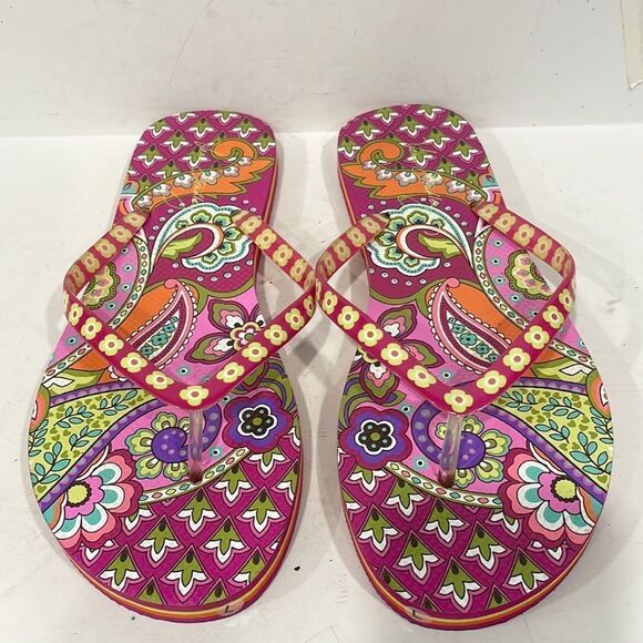 Vera Bradley Floral Flip Flop Slip On Sandals Womens Sz 9-10 colorful Hippy Chic - Picture 1 of 8
